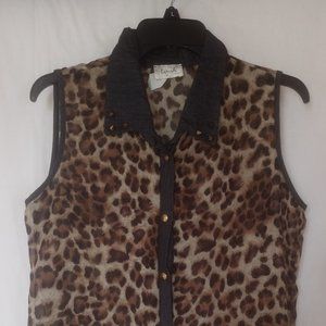 Lavish Sheer Sleeveless Button up Jean collar